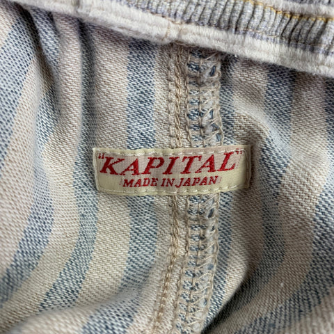 KAPITAL Size L Beige Blue Stripe Linen Cotton Drop Crotch Casual Pants