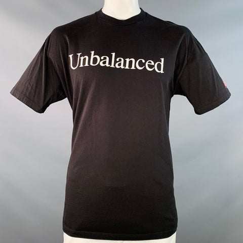 NEW BALANCE Size XL Unbalanced Black White Print Cotton Crew Neck T-shirt