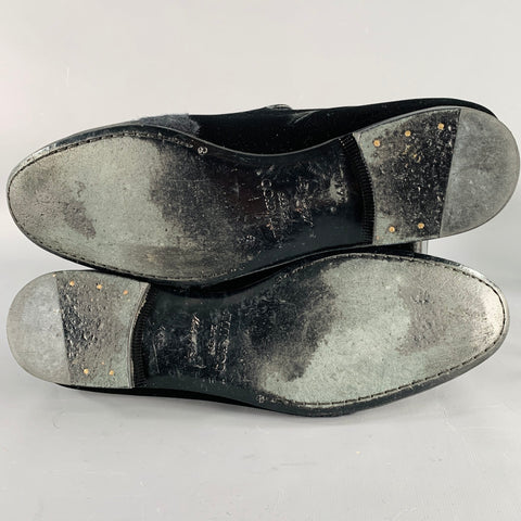 JIMMY CHOO Size 11.5 Black Grey Glitter Velvet Loafers