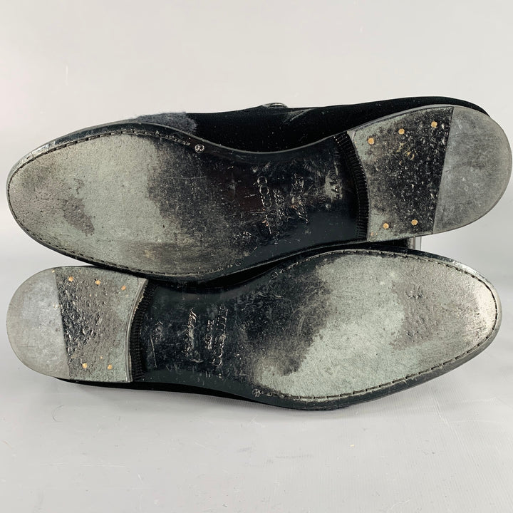 JIMMY CHOO Size 11.5 Black Grey Glitter Velvet Loafers