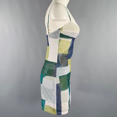 MIAOU Size S -Anya- Green Grey Polyester Blend Color Block Spaghetti Straps Dress