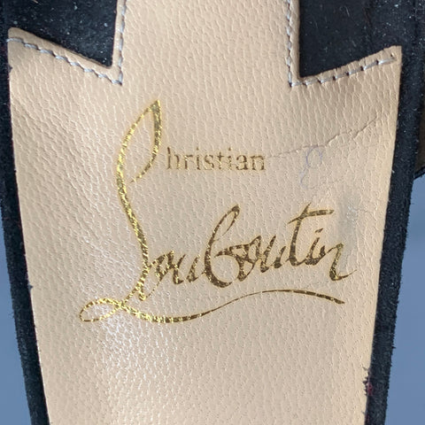 CHRISTIAN LOUBOUTIN Size 7.5 Aketata 120 Black Red Suede Ankle Strap Sandals