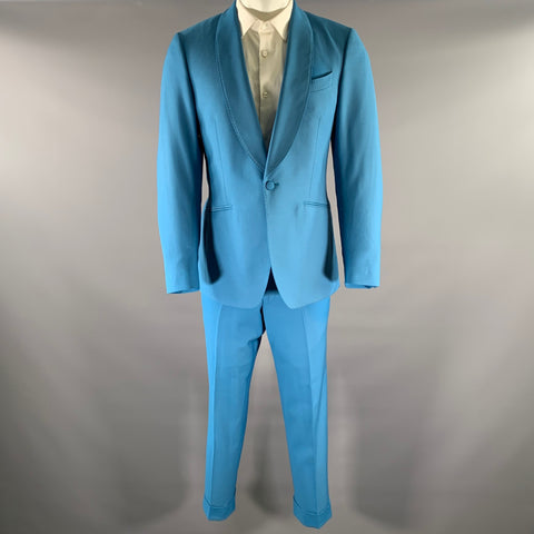 KLEIN EPSTEIN & PARKER Size 40 Blue Solid Wool Shawl Lapel Suit