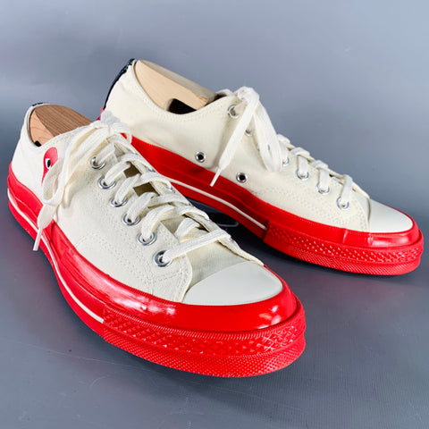 CONVERSE Size 10 Cream Red Hearts Canvas Sneakers
