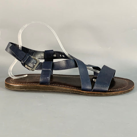SALVATORE FERRAGAMO Size 8 Navy Brown Leather Strappy Sandals