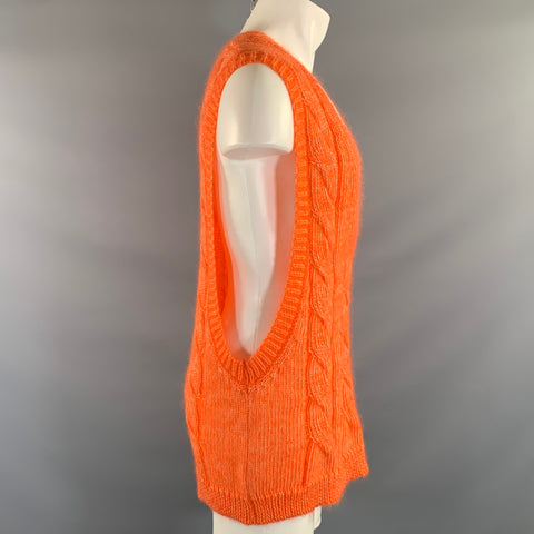 WALTER VAN BEIRENDONCK Size S Orange Cable Knit Mohair Blend Oversized Vest