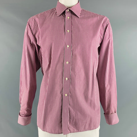 ETON Taille XL Bourgogne Blanc Vichy Français Manchette Chemise à manches longues