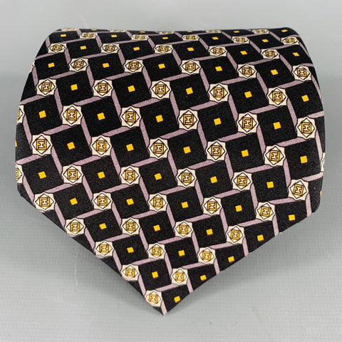 FENDI Black Yellow Monogram Silk Tie