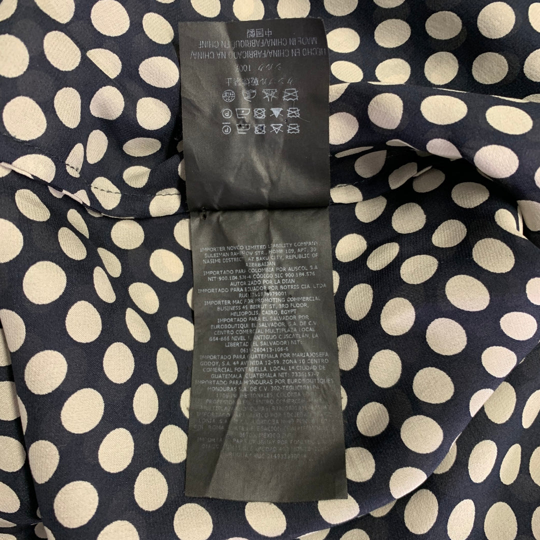 CAROLINA HERRERA Size 8 Black Ivory Silk Polka Dot Pop Over Blouse