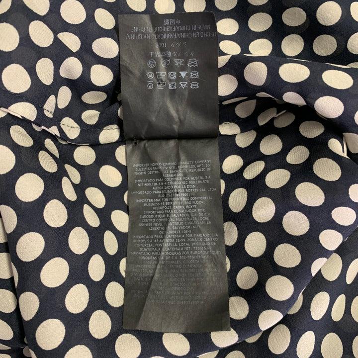 CAROLINA HERRERA Size 8 Black Ivory Silk Polka Dot Pop Over Blouse