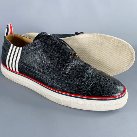 THOM BROWNE Size 11 Navy White Red Perforated Leather Wingtip Sneakers