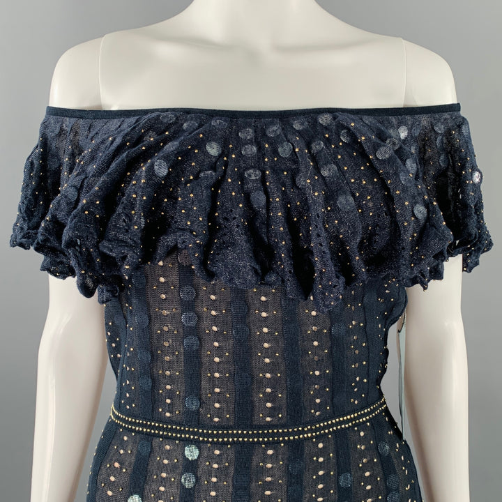 ZAC POSEN Size XS -Starry Night Tango- Navy Gold Silk Blend Payettes Ruffle Dress