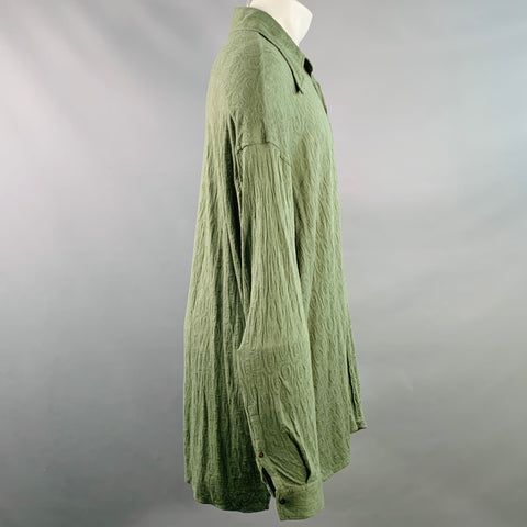 ACNE STUDIOS Size M Olive Textured Cotton Blend Oversized Long Sleeve Shirt