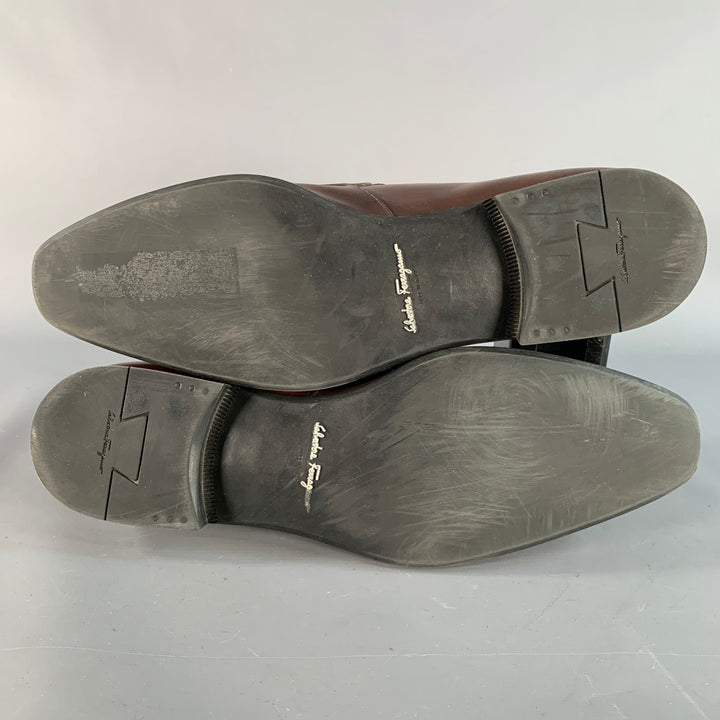 SALVATORE FERRAGAMO Size 10.5 Giant Brown Silver Leather Horsebit Loafers