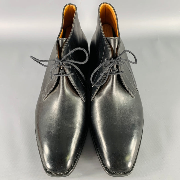 JOHN LOBB Size 10 Giono Black Leather Lace-Up Ankle Boots