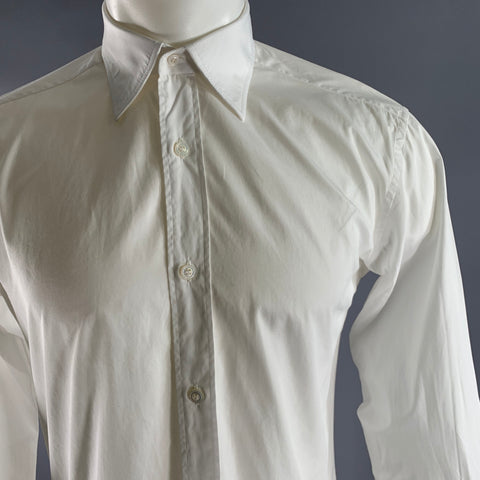 CHARVET Size M White Cotton Pointed Collar Long Sleeve Shirt