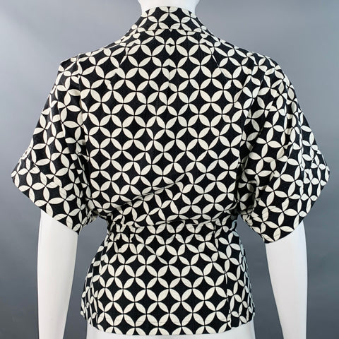 DRIES VAN NOTEN Size S Black White Cotton Geometric Short Sleeve Jacket Blazer
