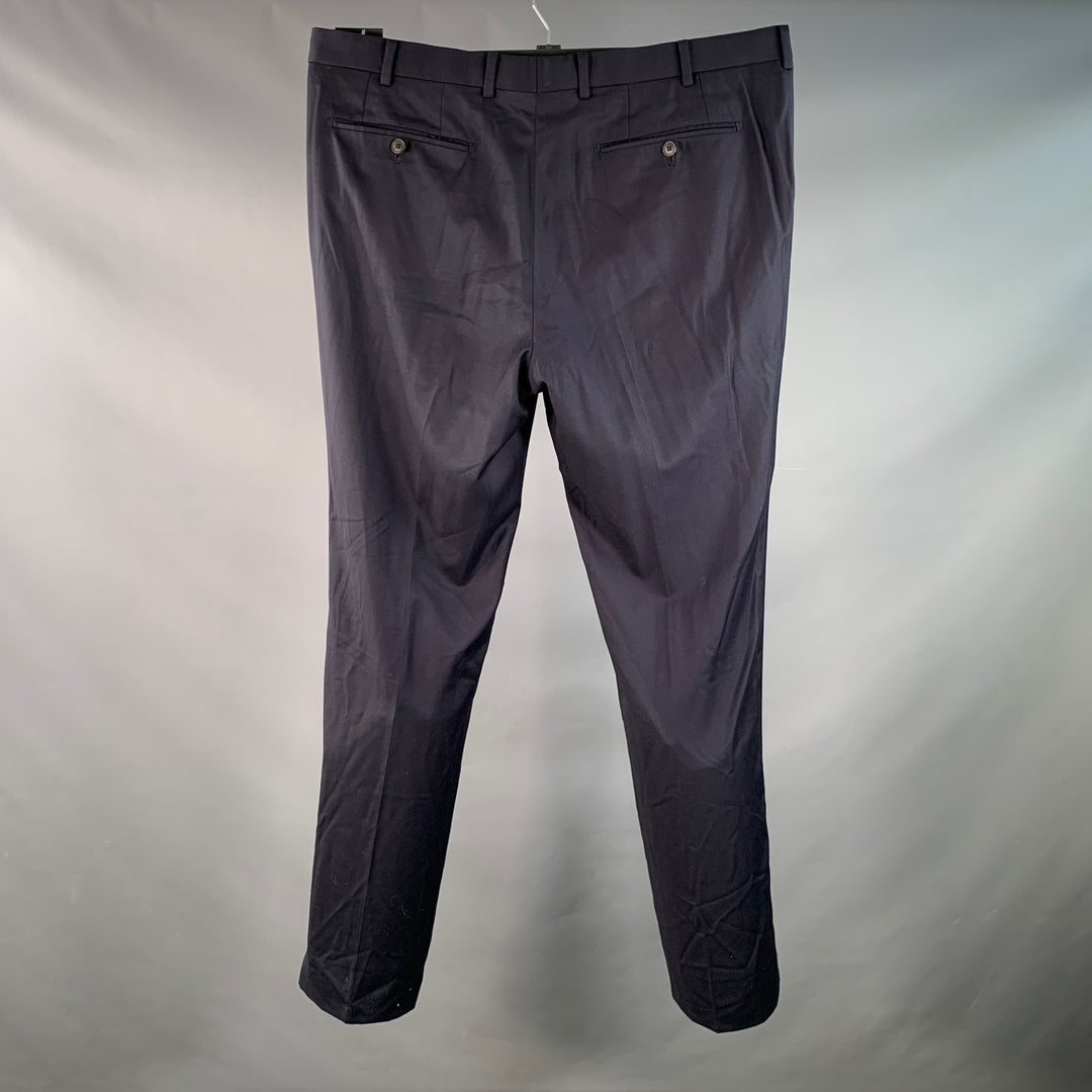 KENT & CURWEN Size 40 Navy Wool Twill Pleated Straight Dress Pants