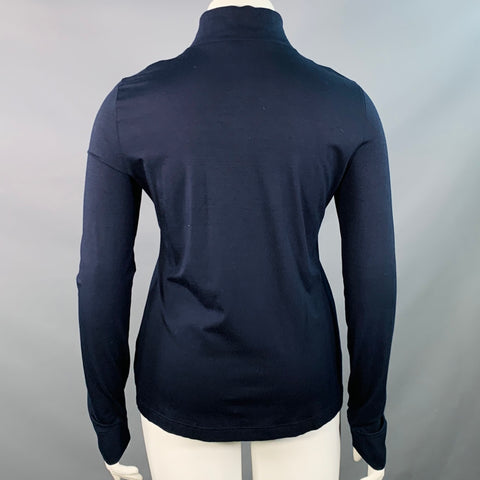 AKRIS PUNTO Size 14 Navy Modal Blend Collarless 1/4 Zip Pullover