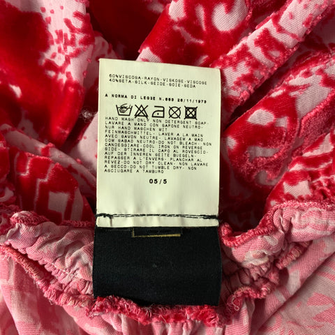JUST CAVALLI Size L Pink Hot Pink Viscose & Silk Abstract See Through Blouse