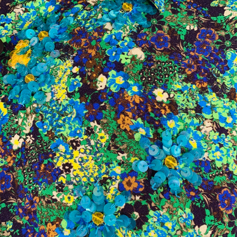 DRIES VAN NOTEN 2020 Size 36 Blue Green Sequined Viscose Long Sleeve Shirt
