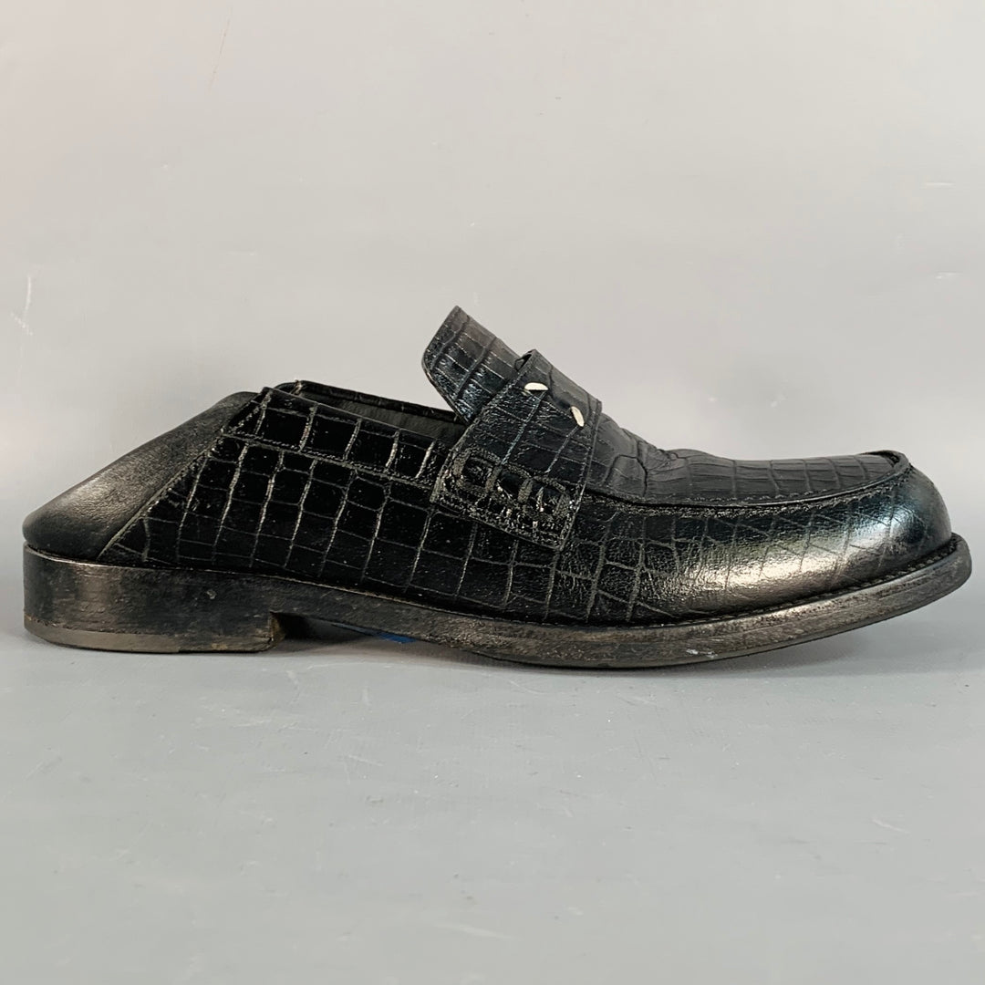 MAISON MARGIELA Size 10 Black Croc Embossed Leather Loafer Flats