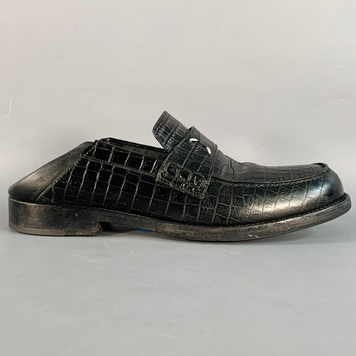 MAISON MARGIELA Size 10 Black Croc Embossed Leather Loafer Flats