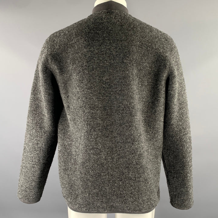 HARTFORD Size L Grey Textured Wool Blend Bomber Jacket