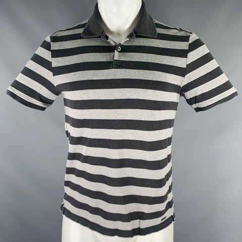 BURBERRY Taille S Polo en coton à rayures gris anthracite à demi-patte de boutonnage