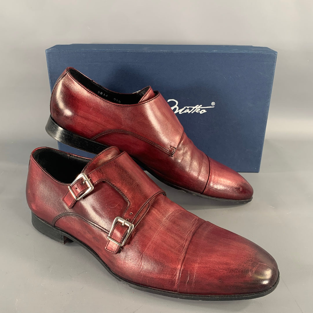 MASSIMO MATTEO Size 9.5 Burgundy Crackled Leather Monk Strap Loafers