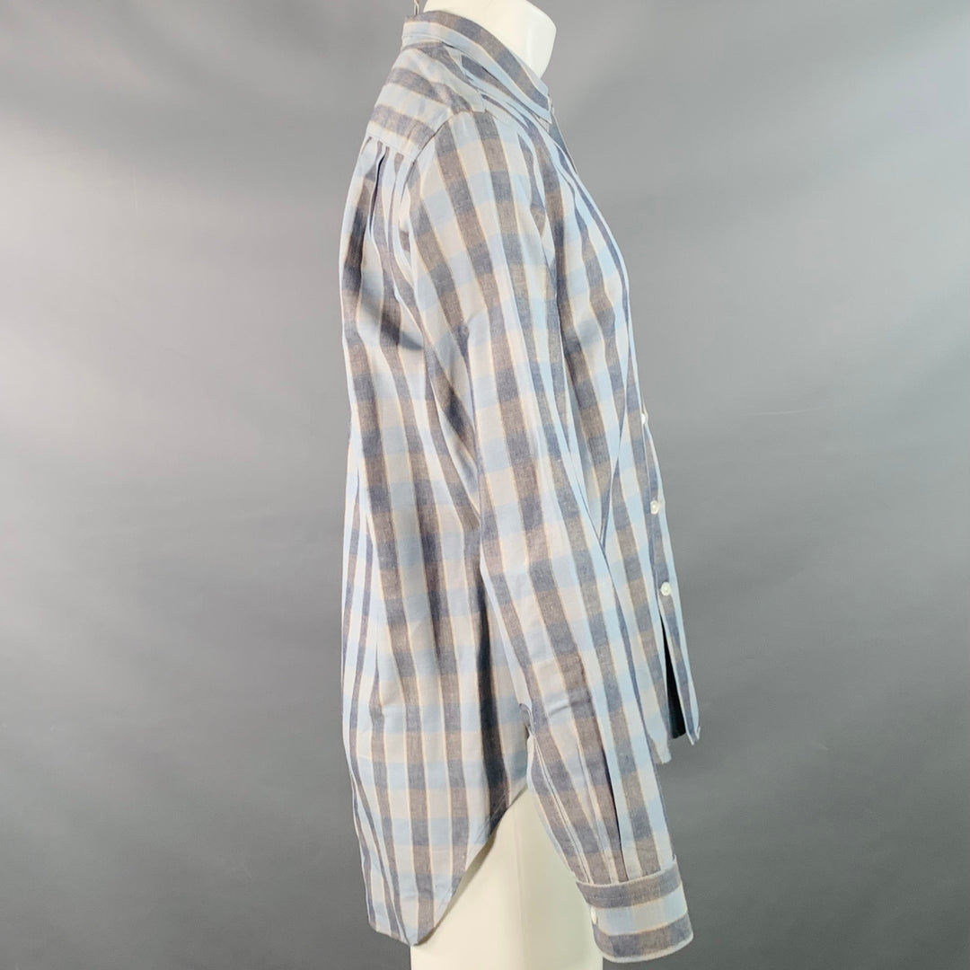 OUR LEGACY SS16 Size 38 Blue Grey Plaid Linen Cotton One Pocket Long Sleeve Shirt