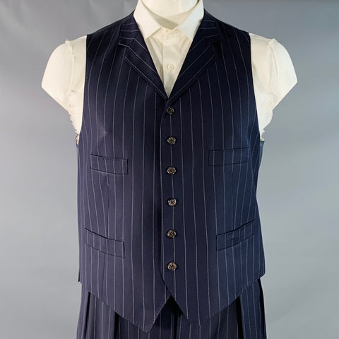 Costume 3 pièces POLO by RALPH LAUREN taille 42 Regular, laine vierge, rayé bleu marine et gris