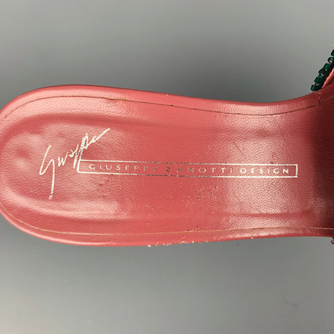 GIUSEPPE ZANOTTI Size 7.5 Pink Multi Color Leather Beaded Square Toe Sandals