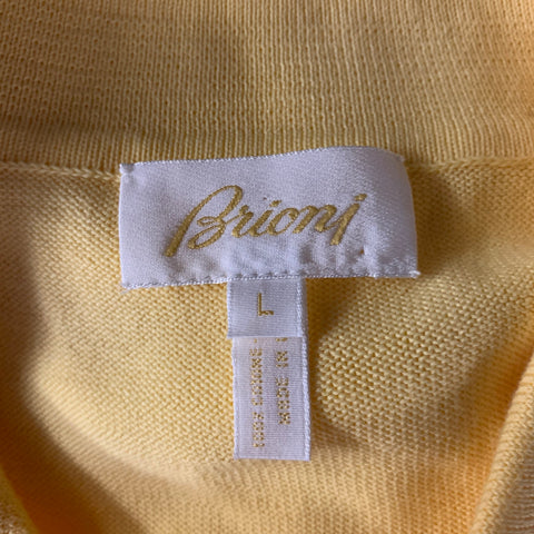 BRIONI Size L Yellow White Tipped Knit Cotton Polo
