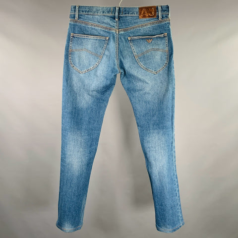 ARMANI JEANS Jean à braguette boutonnée en mélange de coton bleu Taille 32