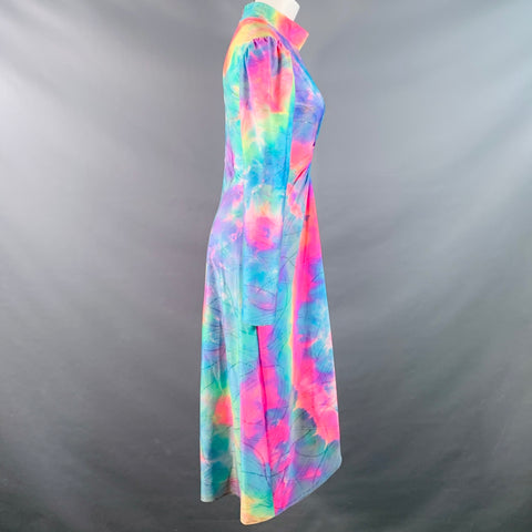 SIES MARJAN Size M Multi Color Polyamide Blend Tie Dye Long Sleeve Ruched Dress
