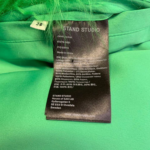 STAND STUDIO Size S Janet Green Modacrylic Blend Frizzy Faux Fur Jacket