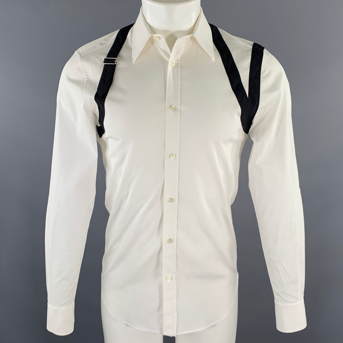 ALEXANDER MCQUEEN Size M White Black Cotton Harness Long Sleeve Shirt