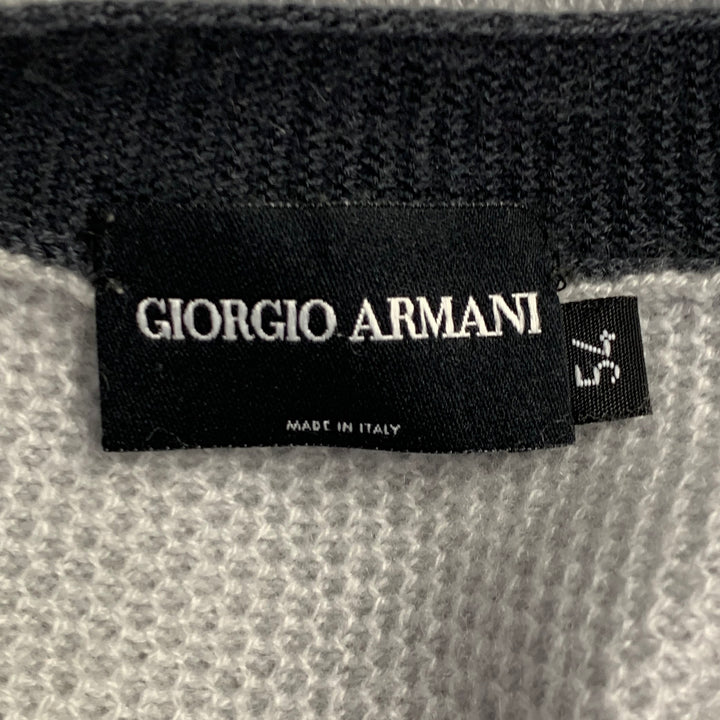 GIORGIO ARMANI Size XL Grey Contrast Trim Cashmere Silk V-Neck Sweater