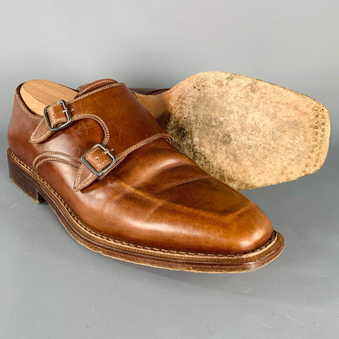 STEFANOBI Size 10 Brown Leather Double Monk Strap Loafers