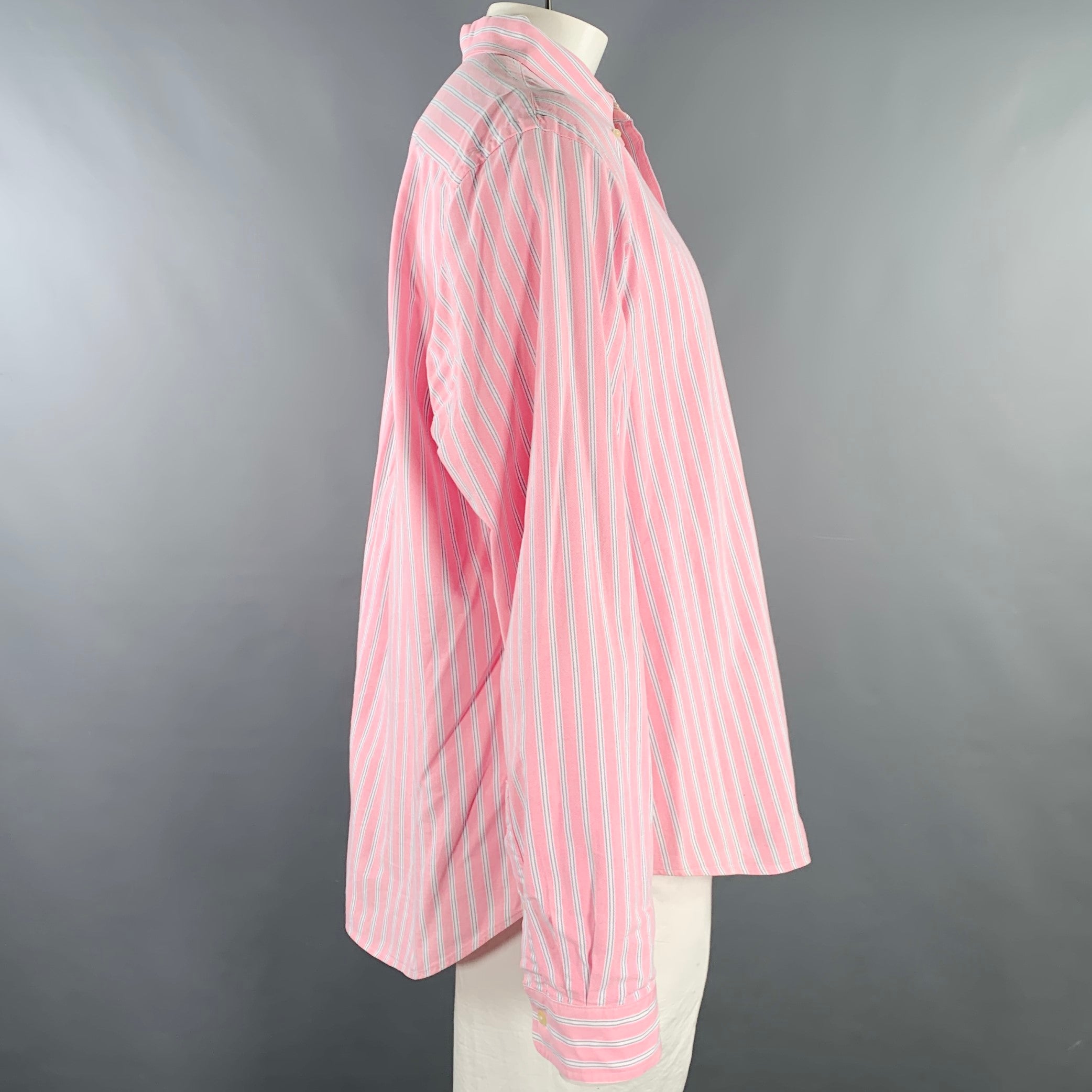 RALPH LAUREN Size XXL Pink White Stripe Cotton Button Down Long