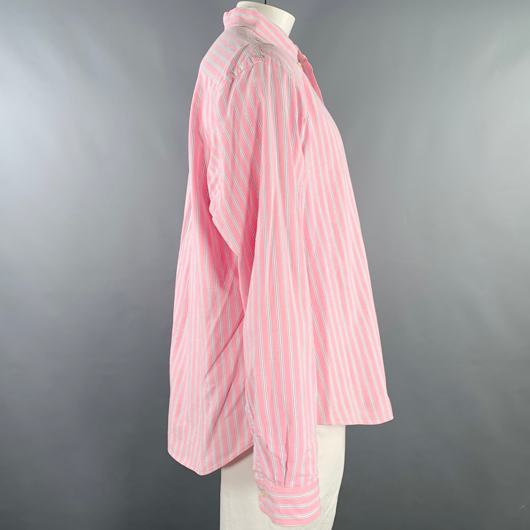 RALPH LAUREN Size XXL Pink White Stripe Cotton Button Down Long Sleeve Shirt