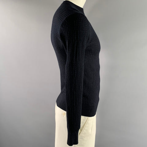EMPORIO ARMANI Size XL Black Waffle Knit Wool Blend Crew-Neck Pullover