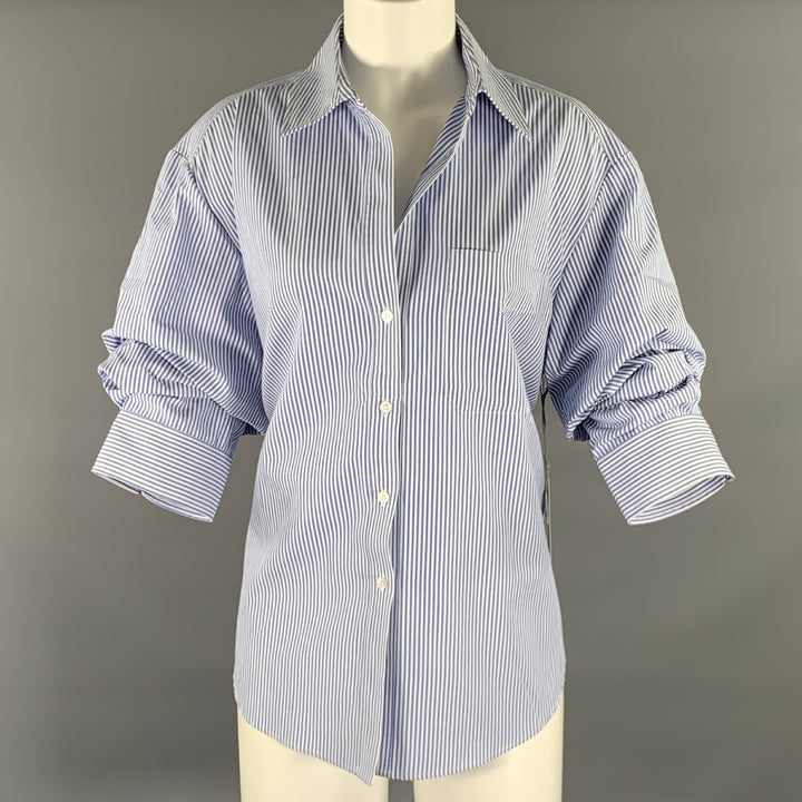 BROCHU WALKER Size M Blue White Cotton  Polyester Stripe Shirt
