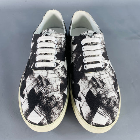 CELINE Fall 2019 Size 9 Black White Marbled Canvas Lace-Up Sneakers