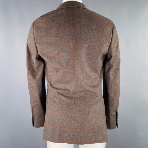BRUNELLO CUCINELLI Size 38 Brown Blue Plaid Notch Lapel Sport Coat
