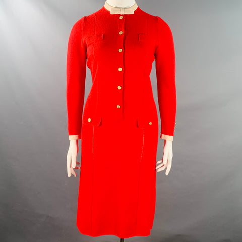 JAYLON Vintage Size 10 Red Cream Long Sleeve Knit Dress
