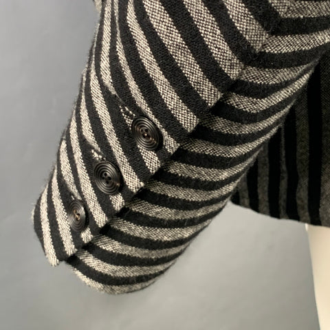 LE CORBEAUXX par LCBX Taille M Noir Gris Rayé Laine Mélangée Col Cranté Veste de Sport