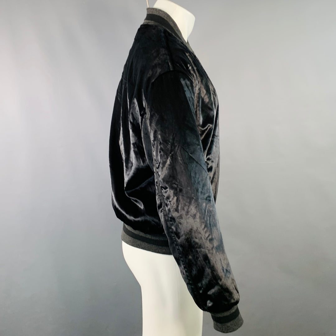 HAIDER ACKERMANN Size M Black Velvet Viscose Blend Zip Up Bomber Jacket