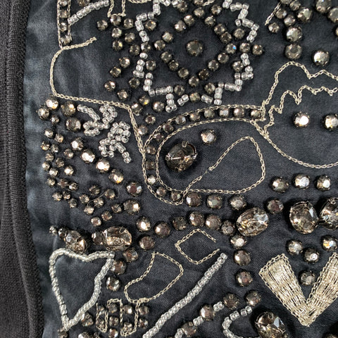 CHRISTIAN LACROIX Size S Black Silver Silk Beaded Cropped Cardigan
